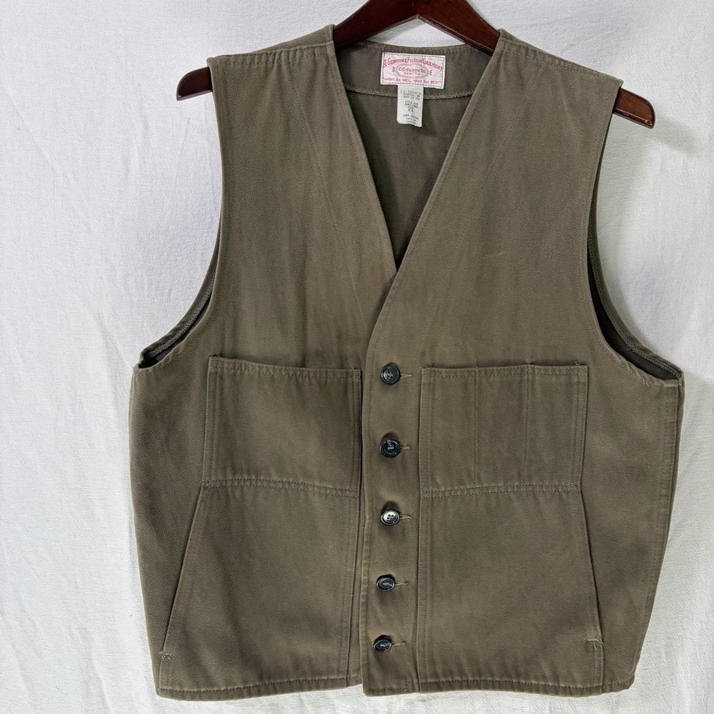 VTG C.C Filson Vest Mens SZ 44 Style 820 Outdoor Hunting Field Work Cotton Green